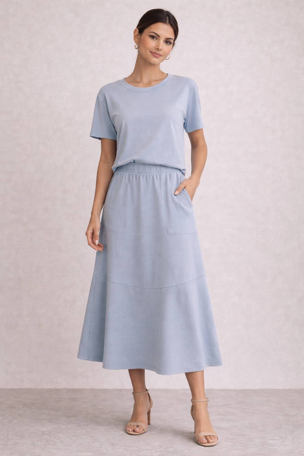 Conjunto Celeste blusa e saia