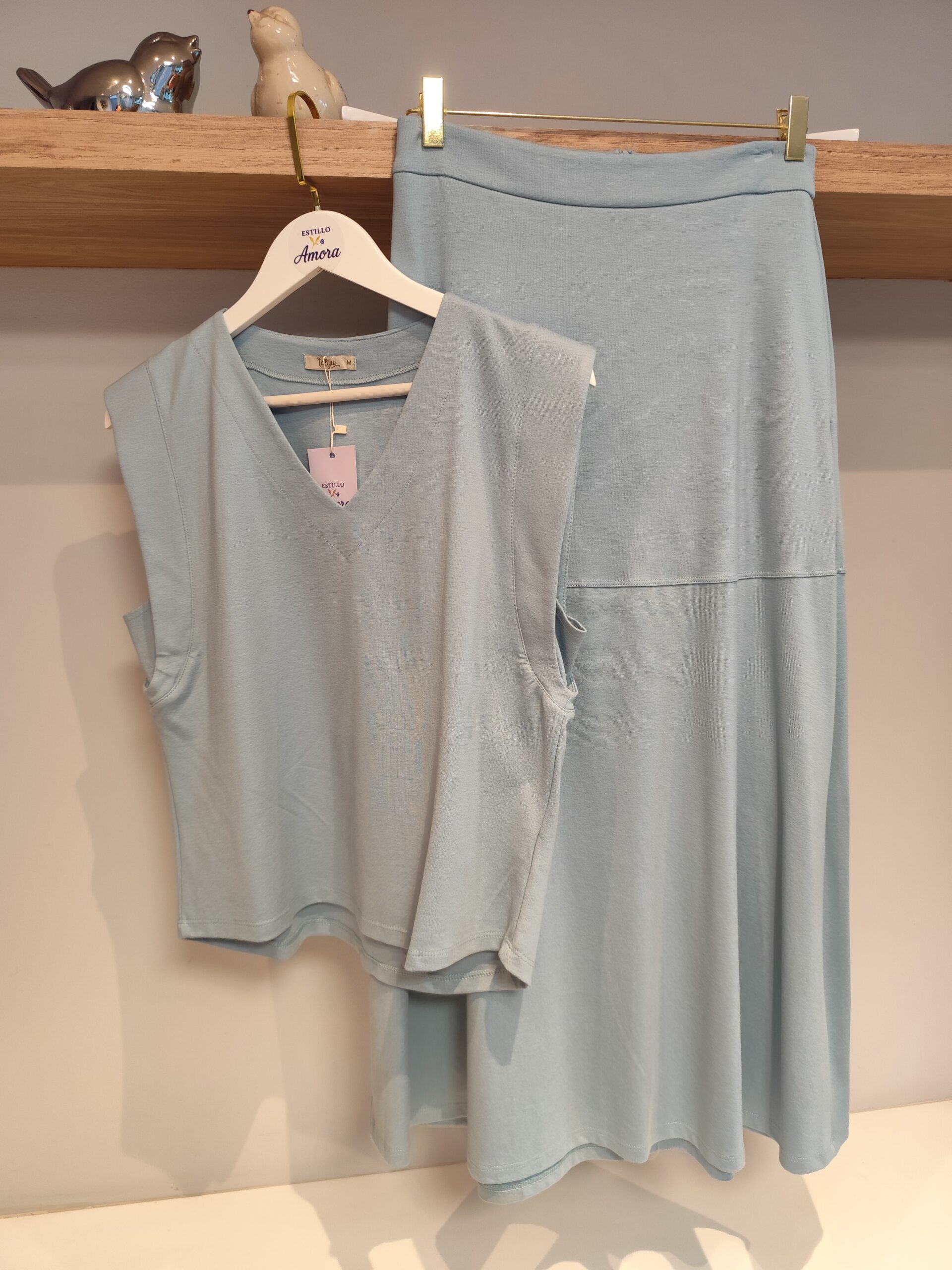 Conjunto Marcela Saia e Blusa Malha azul - Imagem 2