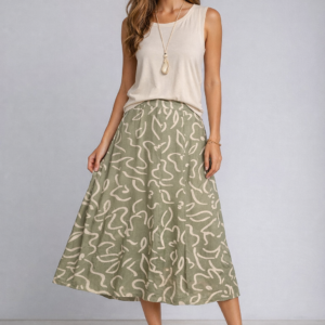 Conjunto Elissa saia e blusa bege e verde